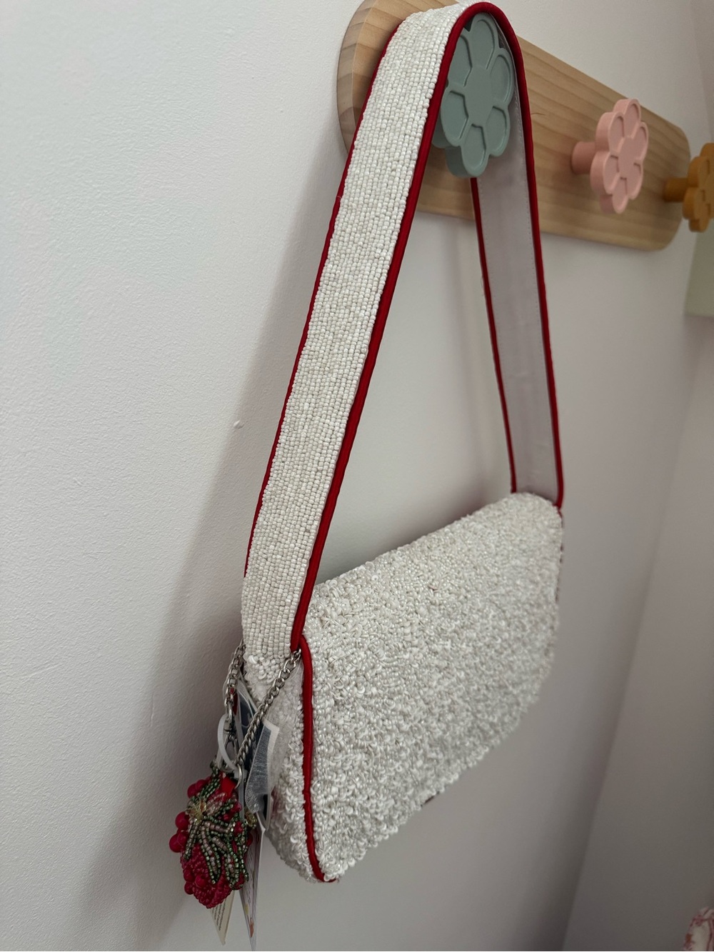 VIRAL tiktok Beaded Tomato Embellished Shoulder Bag with Charm Made in India - Picture 3 of 4